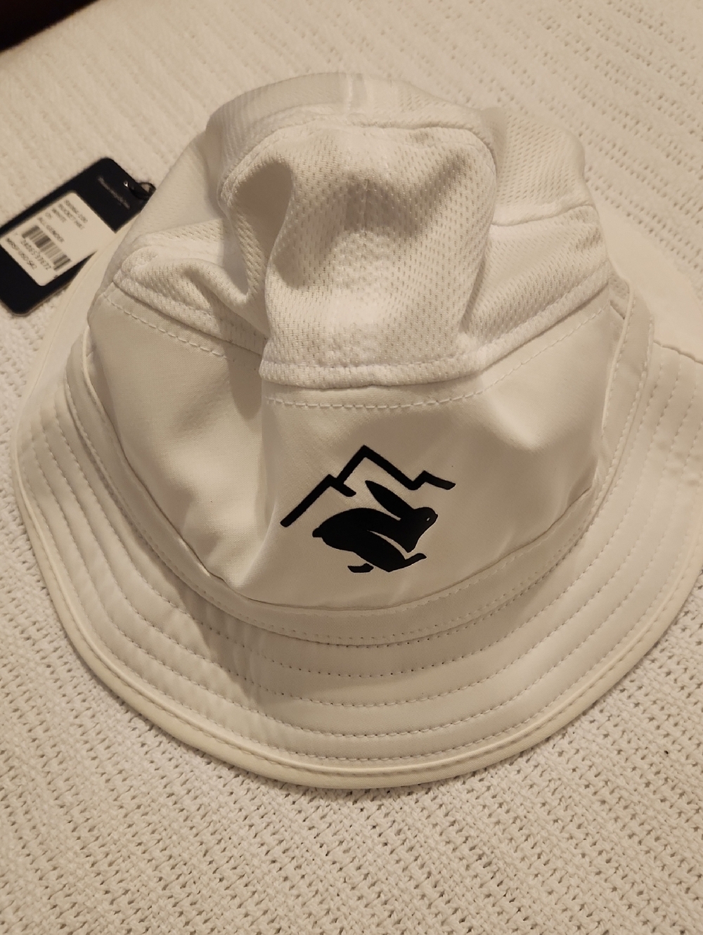 White Bucket Hat with Black Mountain & Rabbit Logo
